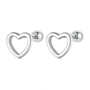 Sterling Silver Hollow Heart Earrings