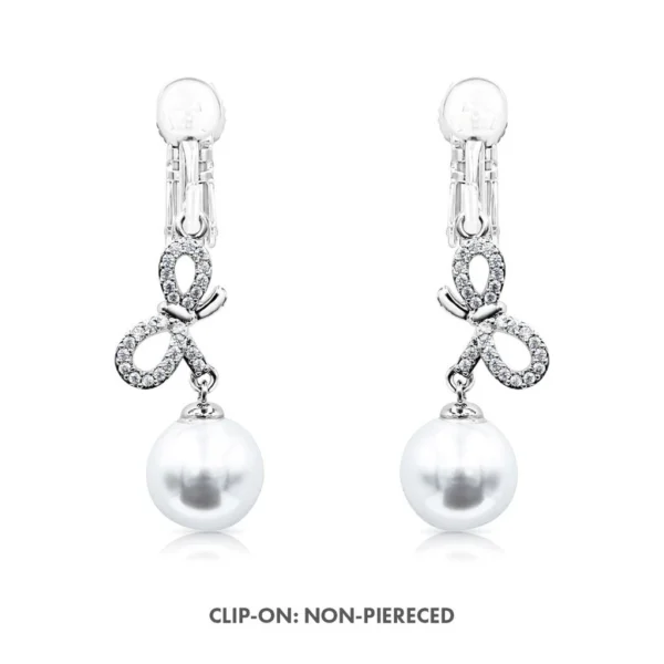 Ribbon Bow Pearl Dangle Earrings