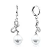 Ribbon Bow Pearl Dangle Earrings