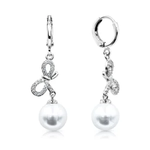 Ribbon Bow Pearl Dangle Earrings