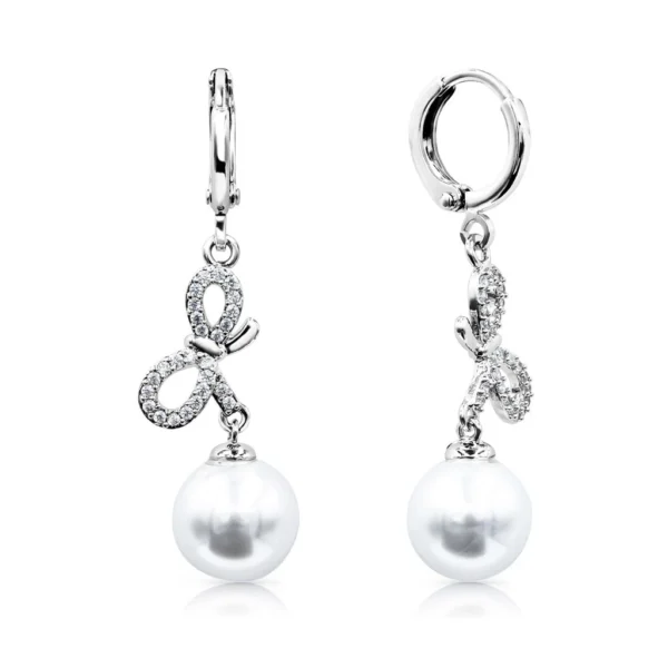 Ribbon Bow Pearl Dangle Earrings