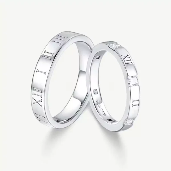 Roman Time Couples Promise Sterling Silver Rings