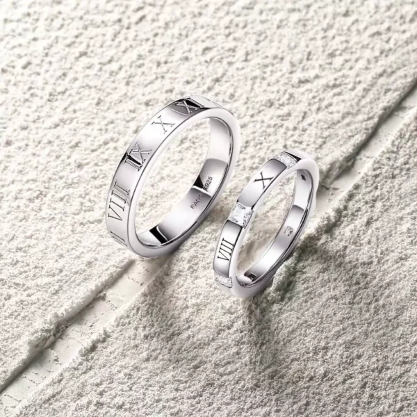 Roman Time Couples Promise Sterling Silver Rings