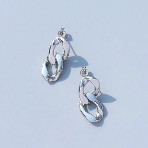 Silver Double Chain Drop Earrings