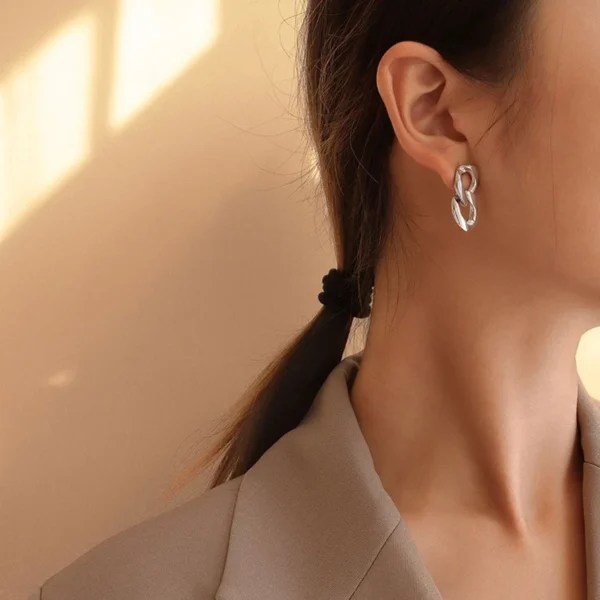 Silver Double Chain Drop Earrings