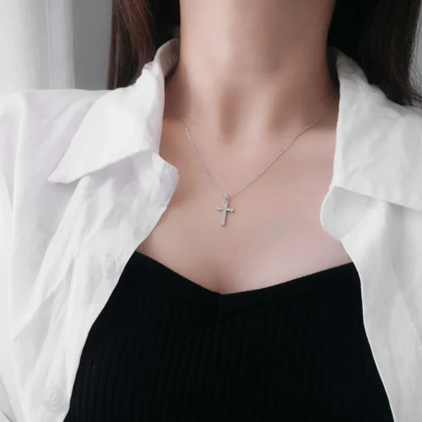 Silver Cross CZ Necklace