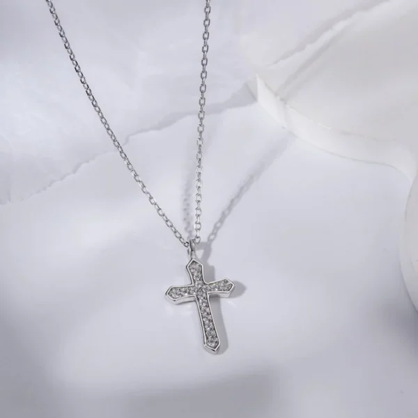 Silver Cross CZ Necklace