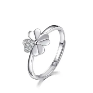 Clover CZ Silver Adjustable Ring
