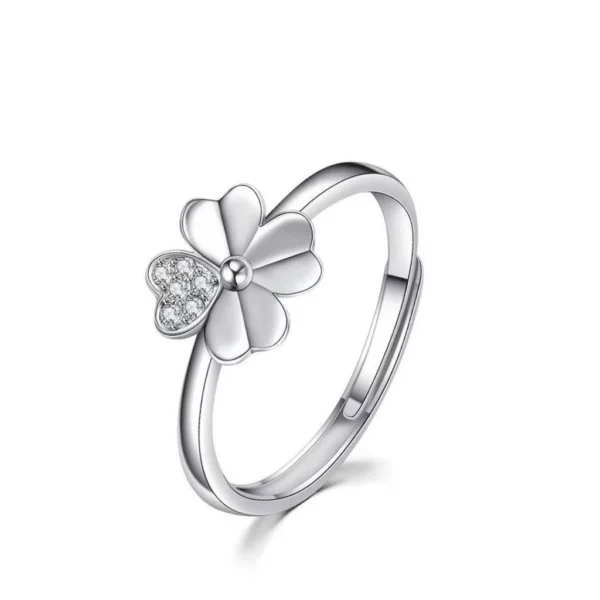 Clover CZ Silver Adjustable Ring