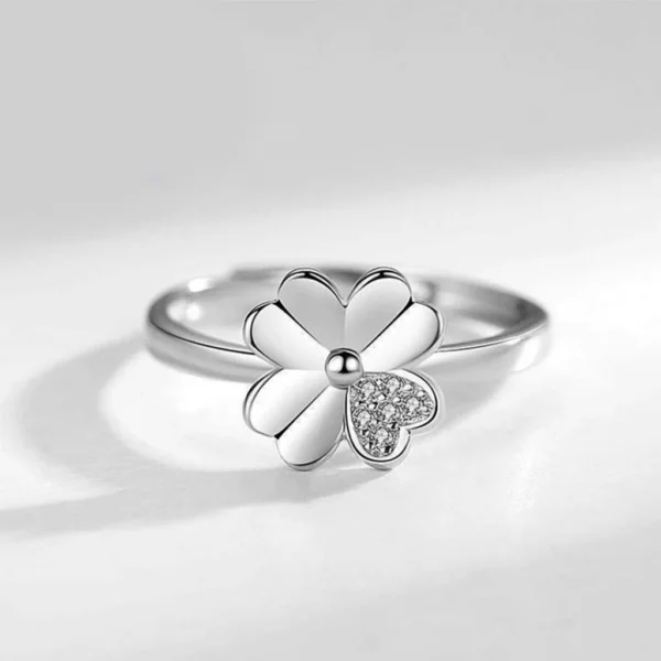 Clover CZ Silver Adjustable Ring