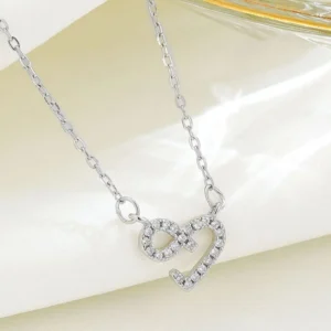 Silver Open Heart CZ Necklace