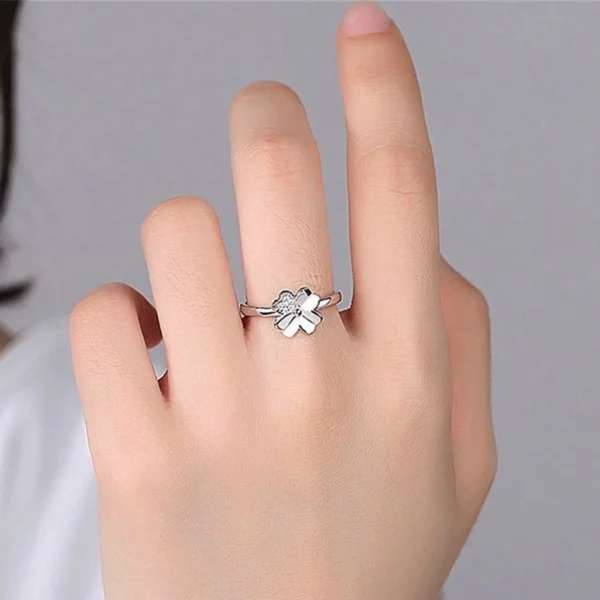 Clover CZ Silver Adjustable Ring
