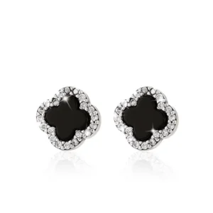 Clover Black Stone Stud Earrings