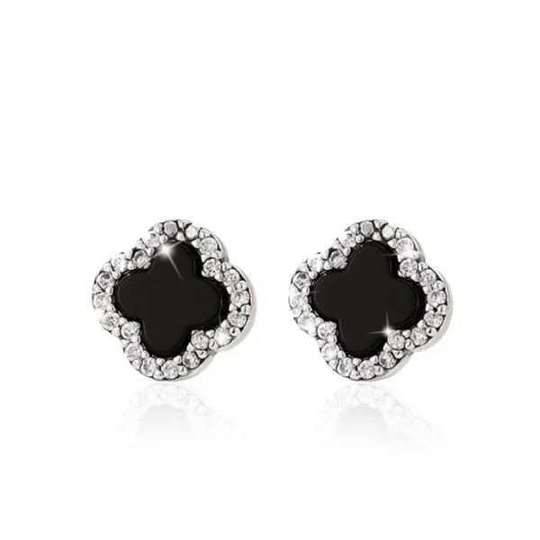 Clover Black Stone Stud Earrings