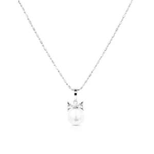 Ribbon Pearl CZ Pendant Necklace